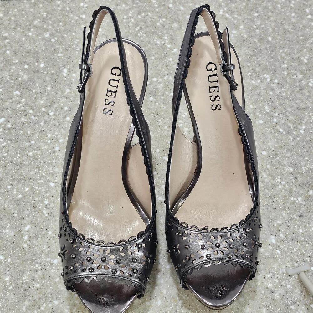 Guess GWBoardy Pewter Leather Heels/Shoes Women's Size 8 NIB